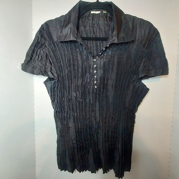 Agora Black Pleated Button-Up Blouse Y2K, Whimsigoth, Romantic - Picture 1 of 11
